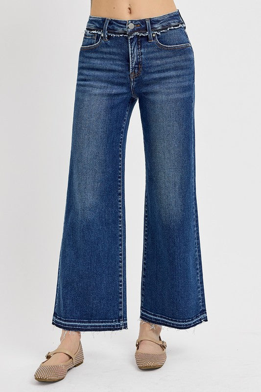 RISEN High Rise Tummy Control Ankle Wide Leg Jeans