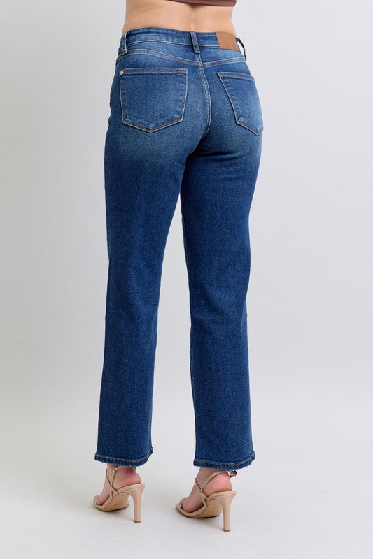 Judy Blue Mid Rise Side Seam Detail Straight Denim Jeans 82629