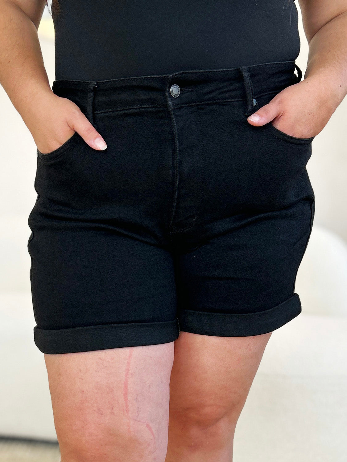 Judy Blue High Waist Tummy Control Cuffed Denim Shorts 150237