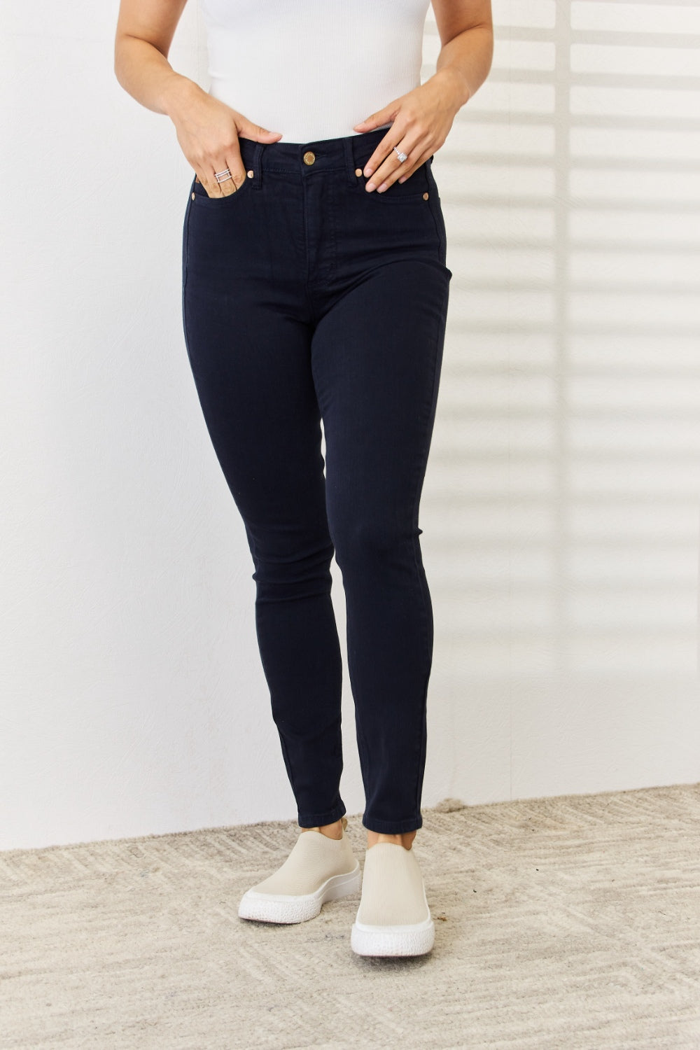 Judy Blue Navy Garment Dyed Tummy Control Skinny Jeans 88791