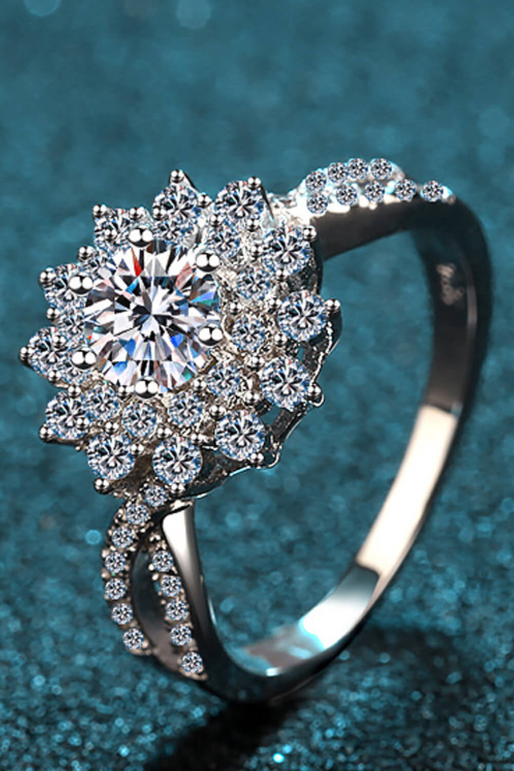 Stunning 925 Sterling Silver .5 Carat Moissanite Flower Shape Split Shank Ring