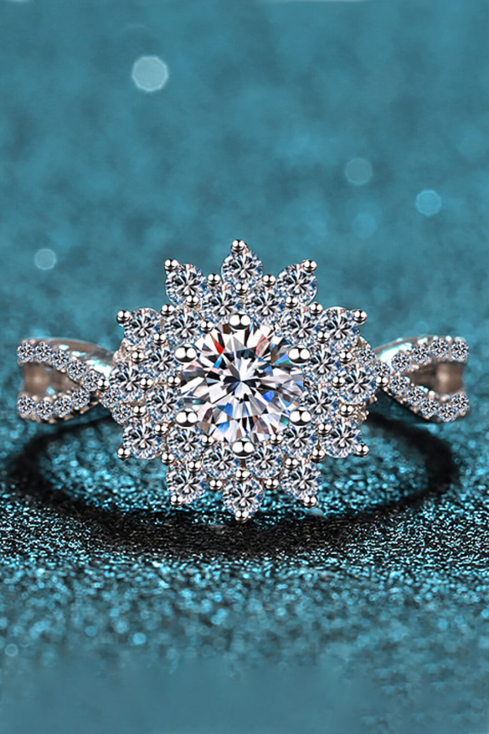 Stunning 925 Sterling Silver .5 Carat Moissanite Flower Shape Split Shank Ring