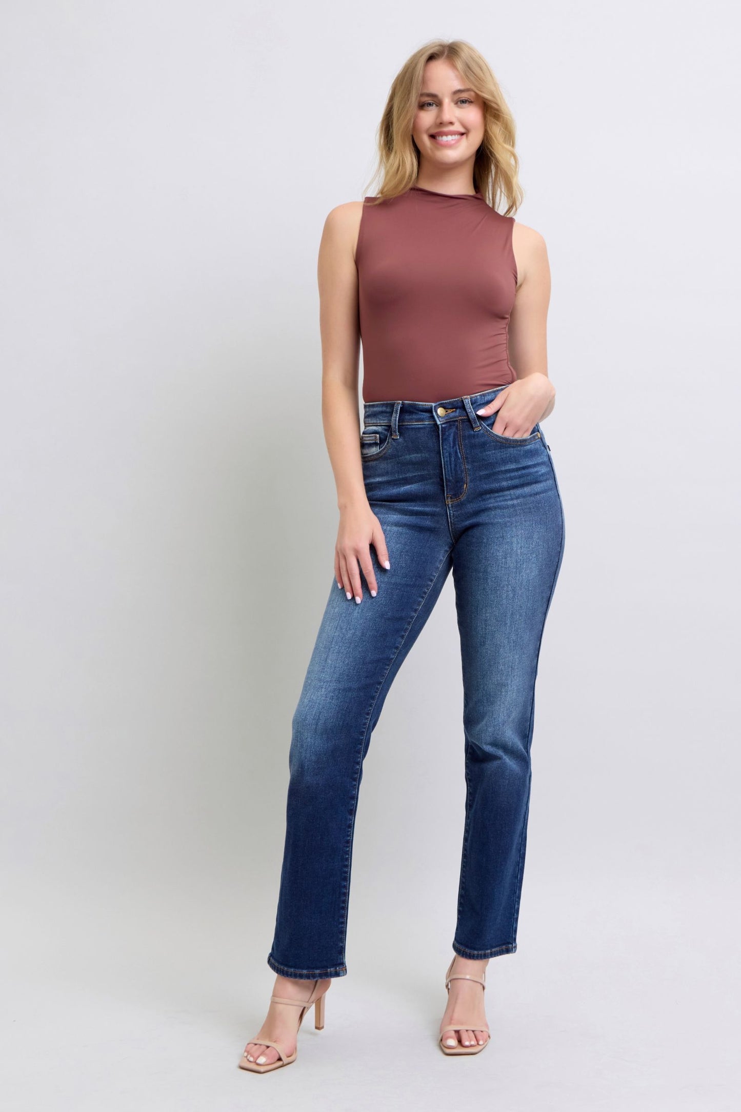 Judy Blue High Rise Vintage Wash Thermal Straight Leg Jeans #82631