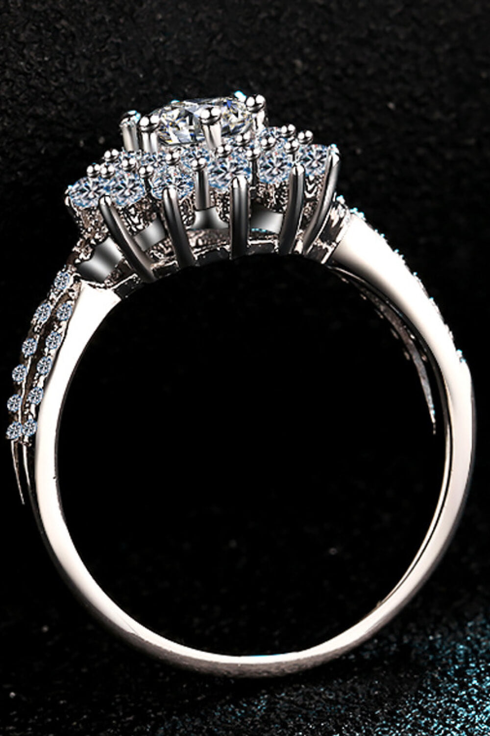 Stunning 925 Sterling Silver .5 Carat Moissanite Flower Shape Split Shank Ring
