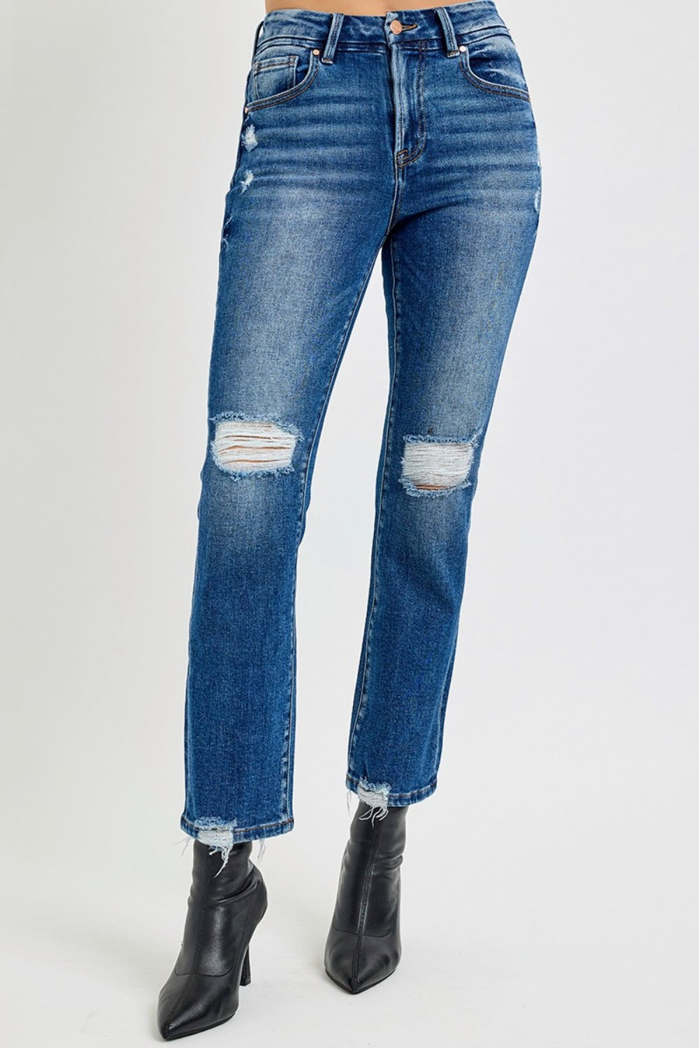 RISEN High Rise Distressed Crop Straight Leg Jeans RDP5783