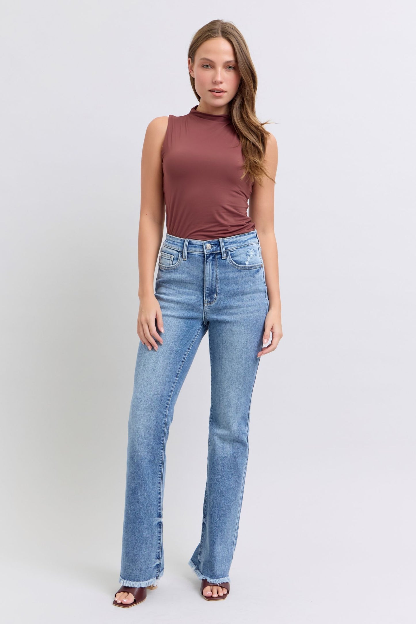 Judy Blue High Waist Bootcut with Fray Hem Denim Jeans 82486