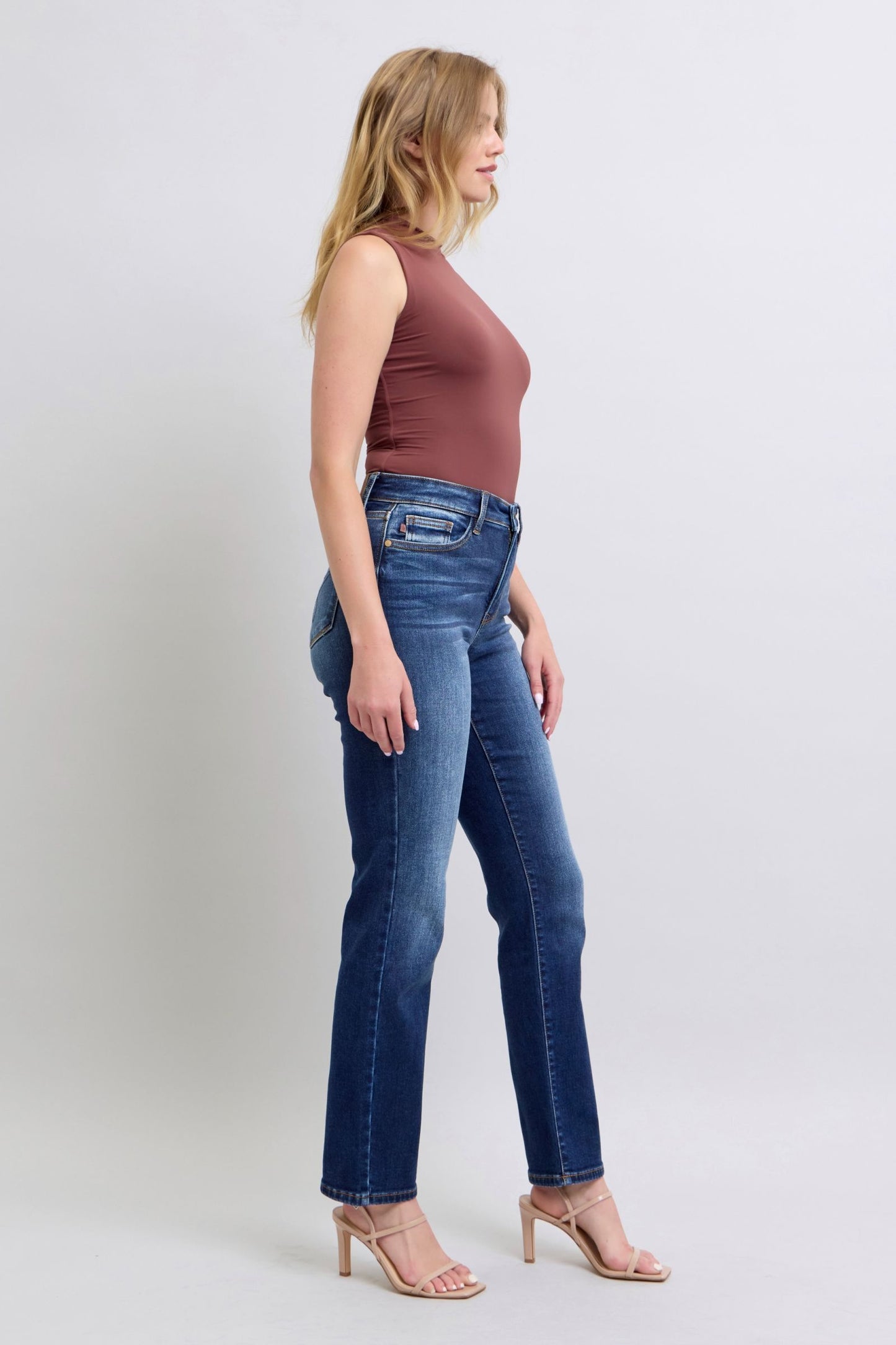 Judy Blue High Rise Vintage Wash Thermal Straight Leg Jeans #82631