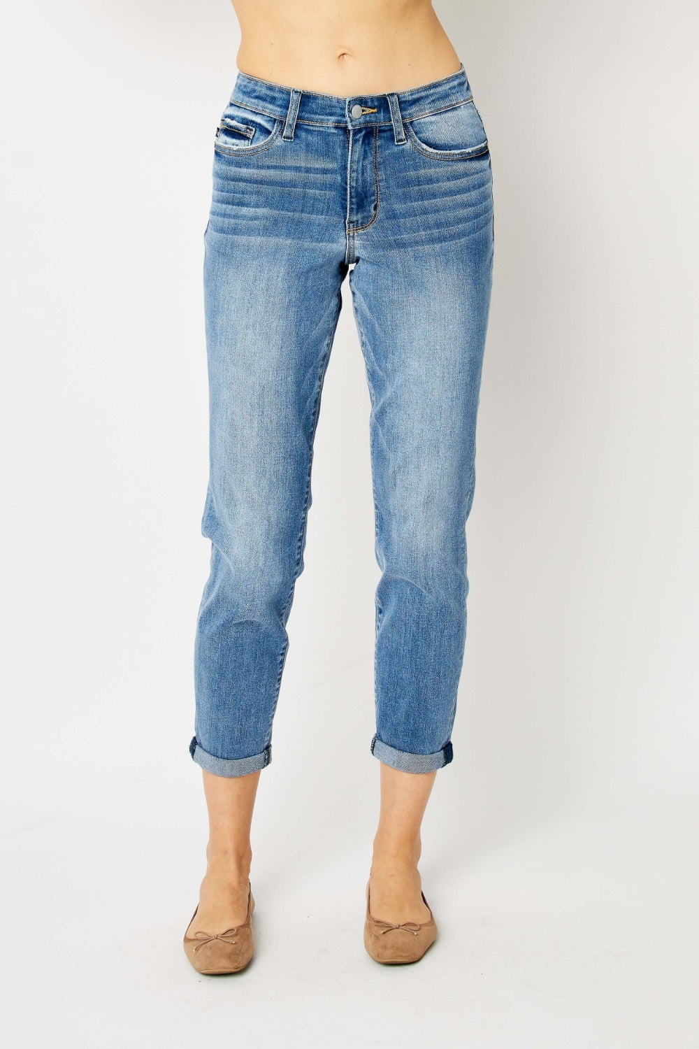 Judy Blue Mid Rise Cuffed Slim Denim Jeans #82441