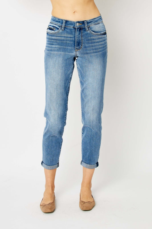 Judy Blue Mid Rise Cuffed Slim Denim Jeans 82441