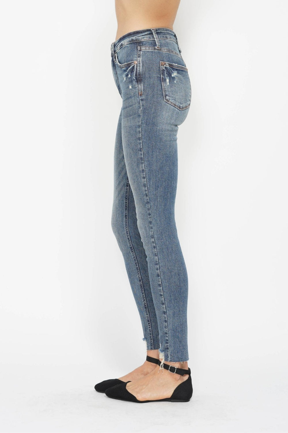 Judy Blue High Waist Tummy Control Vintage Wash Hem Destroy Skinny Jeans #88769