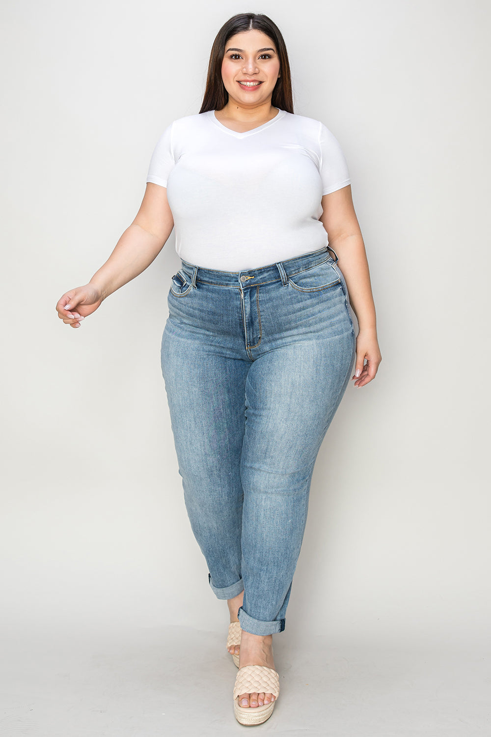 Judy Blue Mid Rise Cuffed Slim Denim Jeans #82441