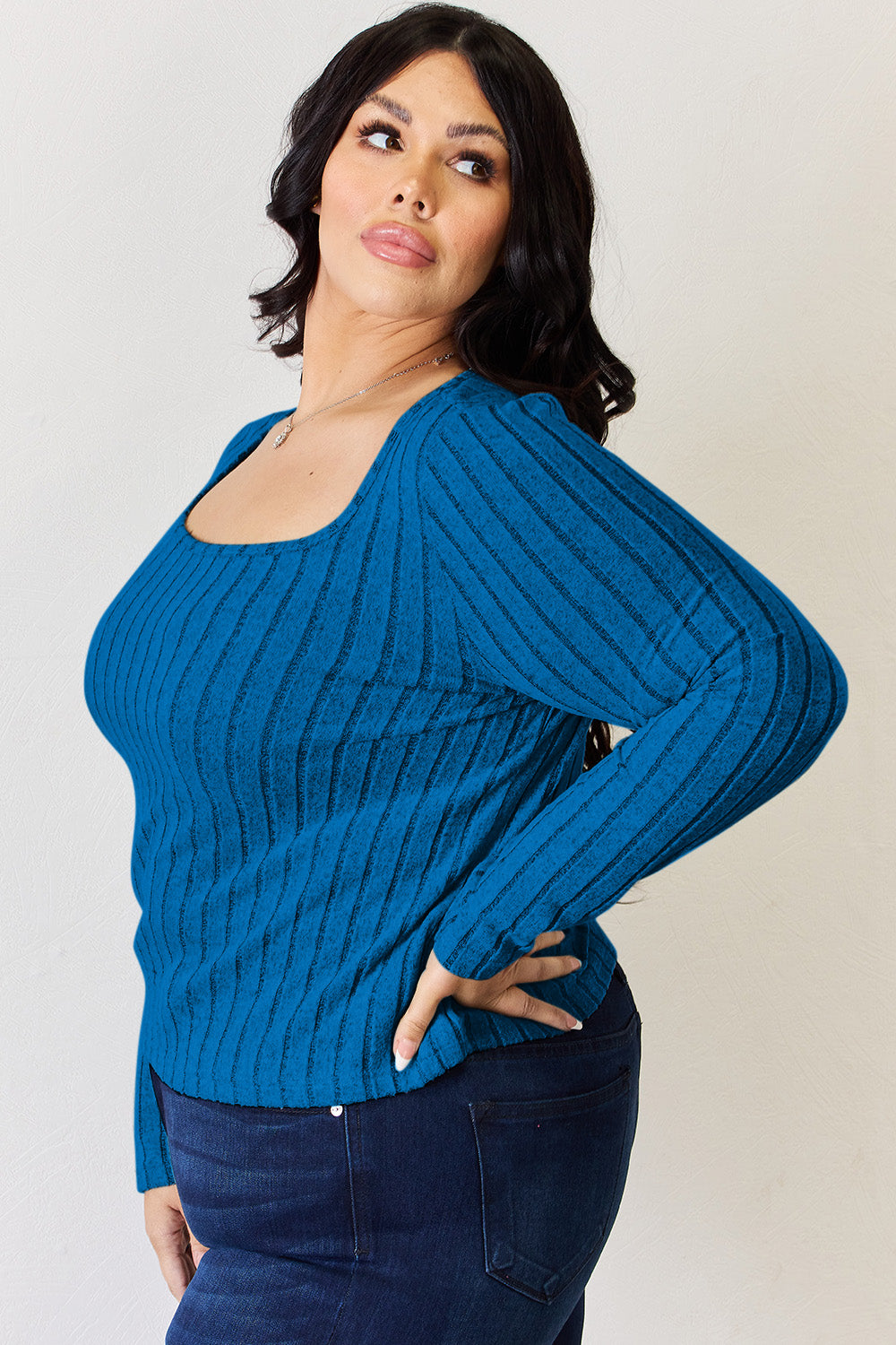 Basic Bae Full Size Scoop Neck Ribbed Long Sleeve Top