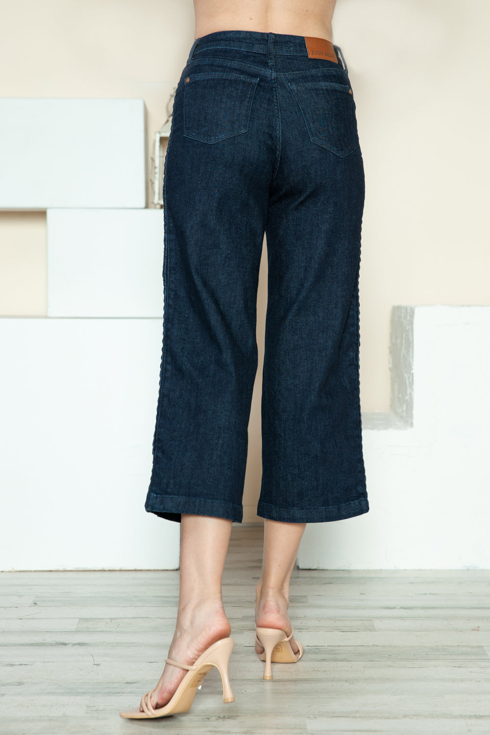 Judy Blue High Waist Side Seam Braid Detail Crop Wide Leg Jeans 88851