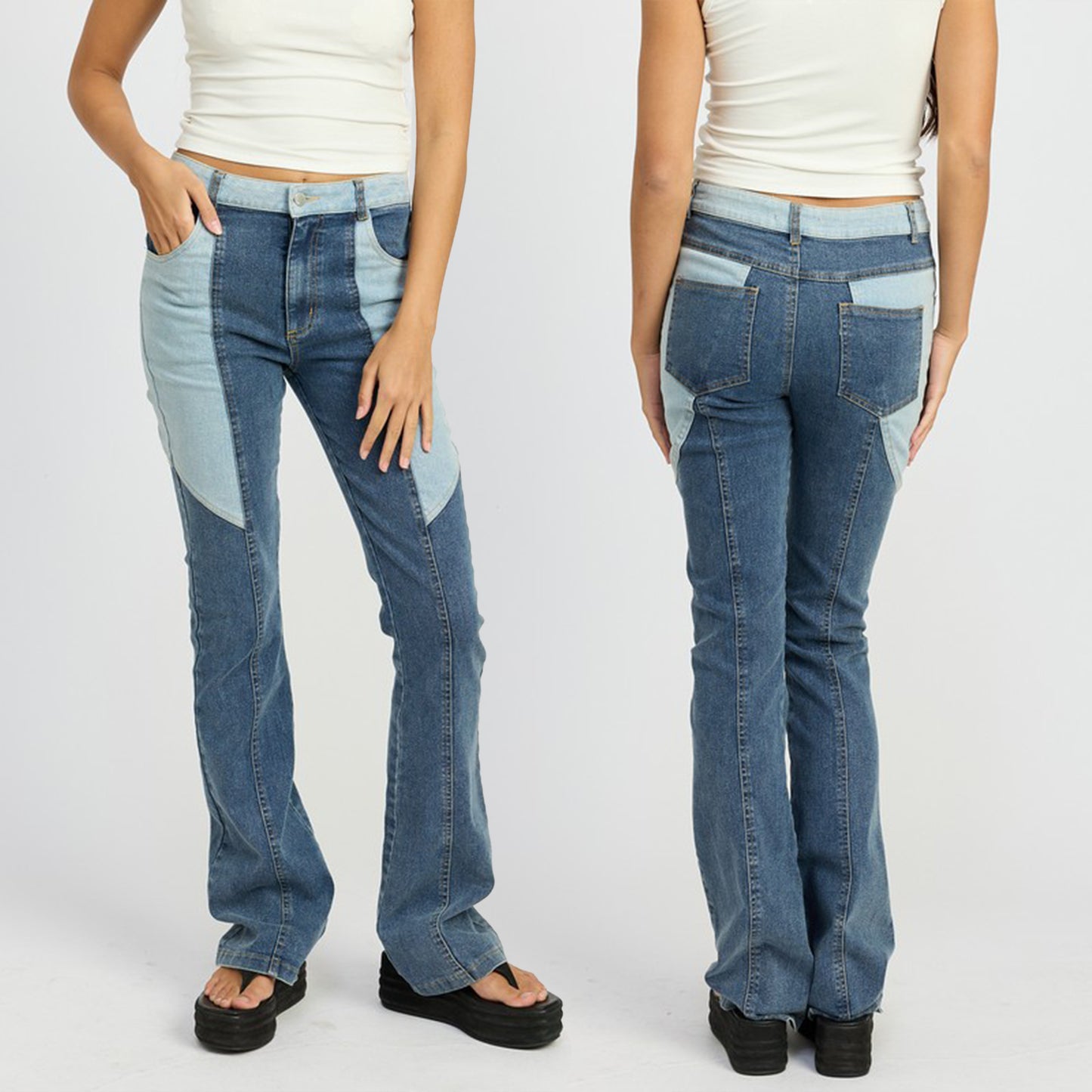 Emory Park Low Rise Color Block Denim Wide Leg Jeans