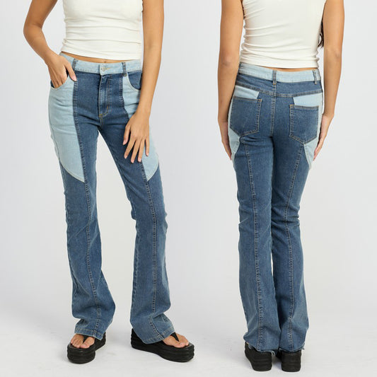 Emory Park Low Rise Color Block Denim Wide Leg Jeans