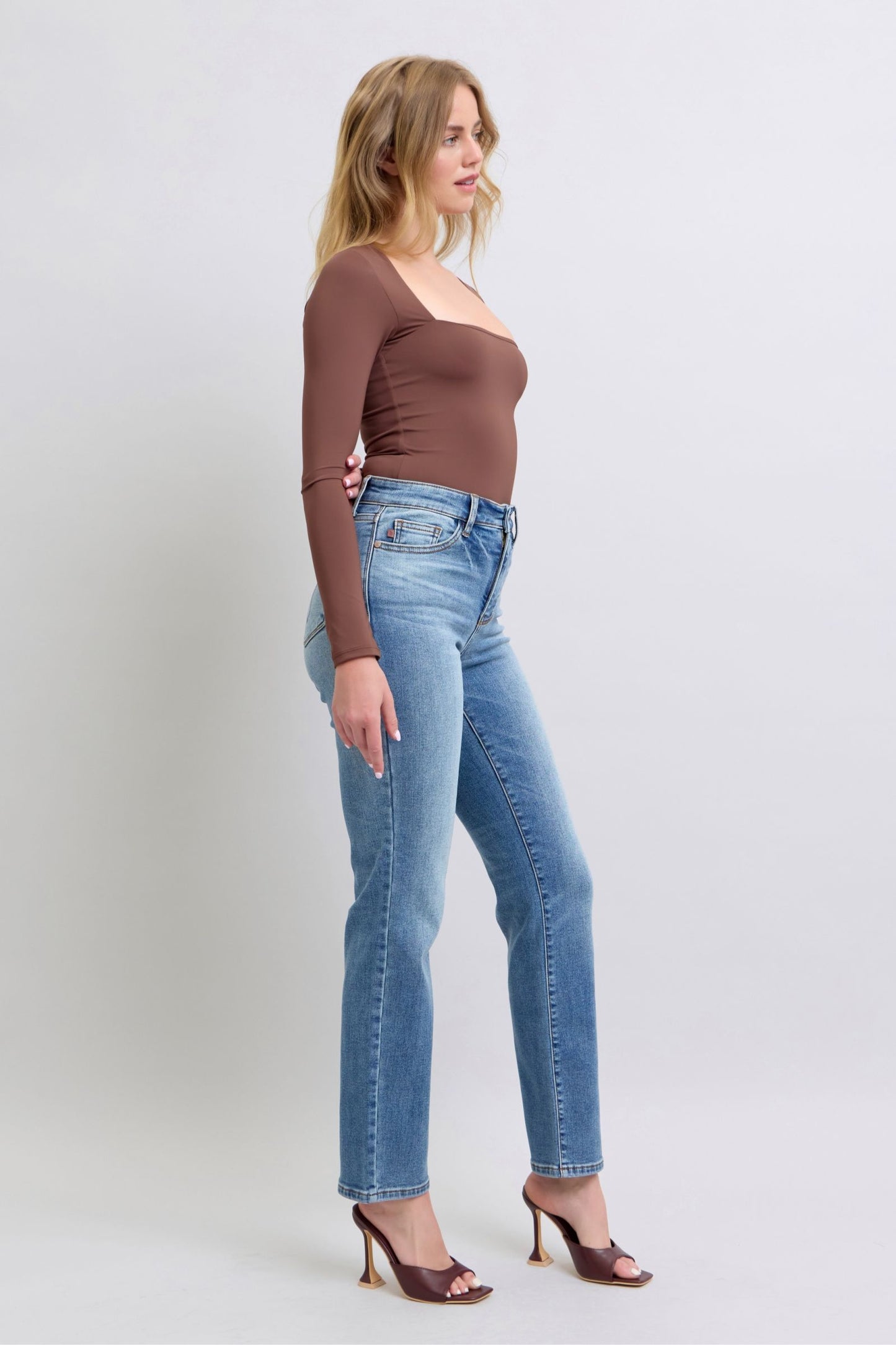 Judy Blue High Rise Vintage Wash Thermal Straight Leg Jeans #82632