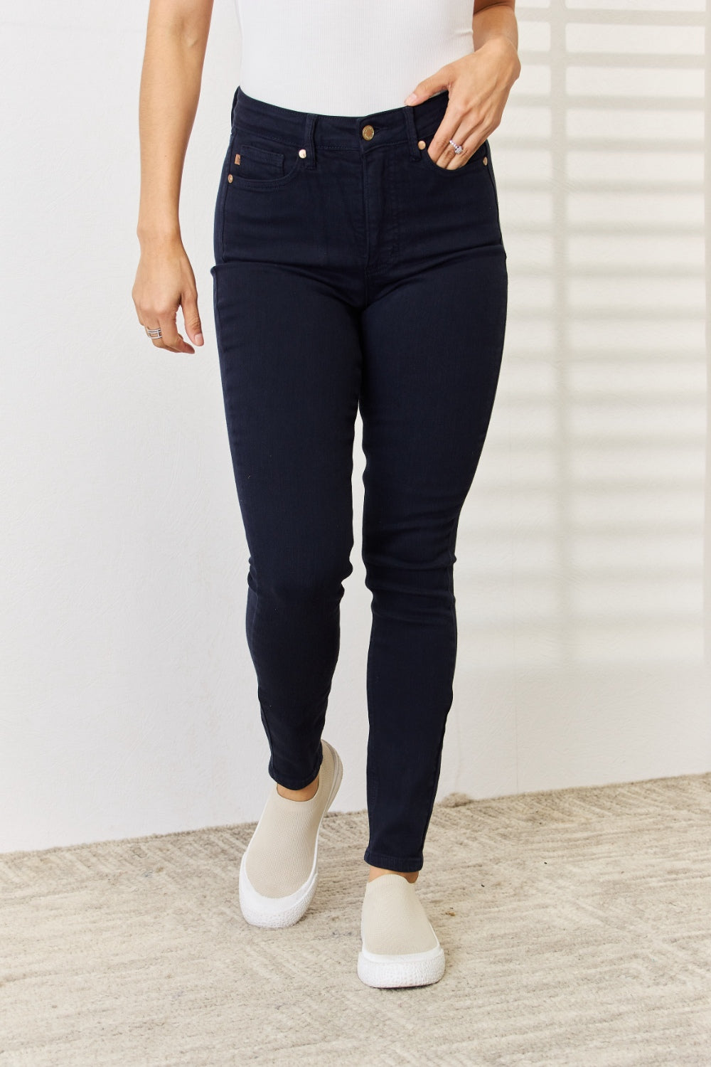Judy Blue Navy Garment Dyed Tummy Control Skinny Jeans 88791