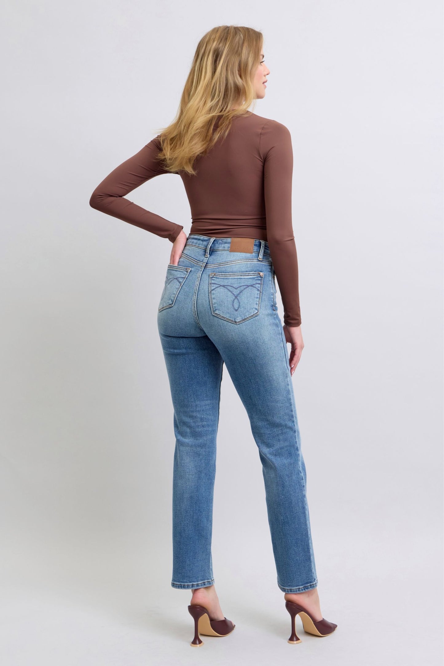 Judy Blue High Rise Vintage Wash Thermal Straight Leg Jeans #82632