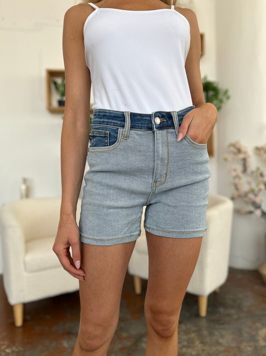 Judy Blue High Waist Color Block Denim Shorts #15256