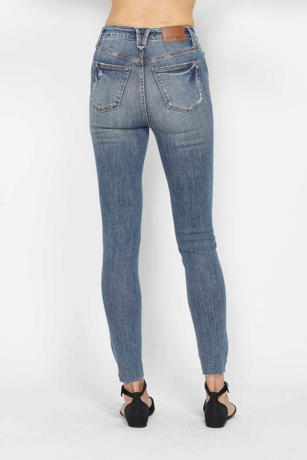 Judy Blue High Waist Tummy Control Vintage Wash Hem Destroy Skinny Jeans #88769