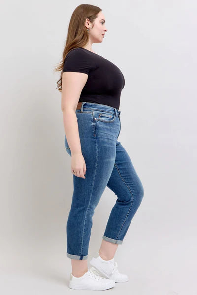 Judy Blue Mid Rise Vintage Wash Non-Destroy Boyfriend Jeans 82662