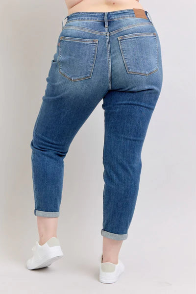 Judy Blue Mid Rise Vintage Wash Non-Destroy Boyfriend Jeans 82662