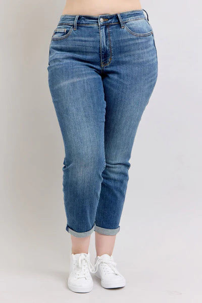 Judy Blue Mid Rise Vintage Wash Non-Destroy Boyfriend Jeans 82662