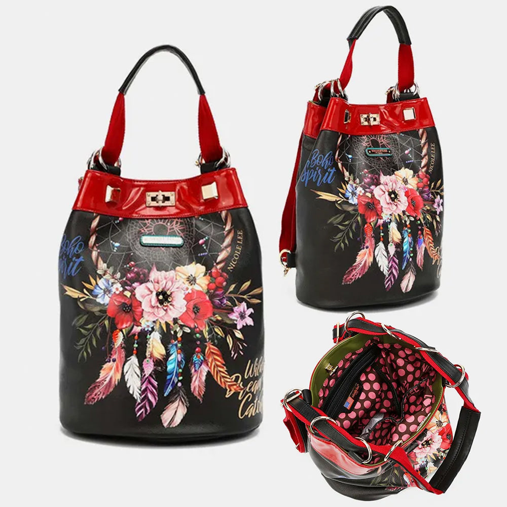 Nicole Lee USA Flower Bohemian Adjustable Strap Backpack Shoulder Bag