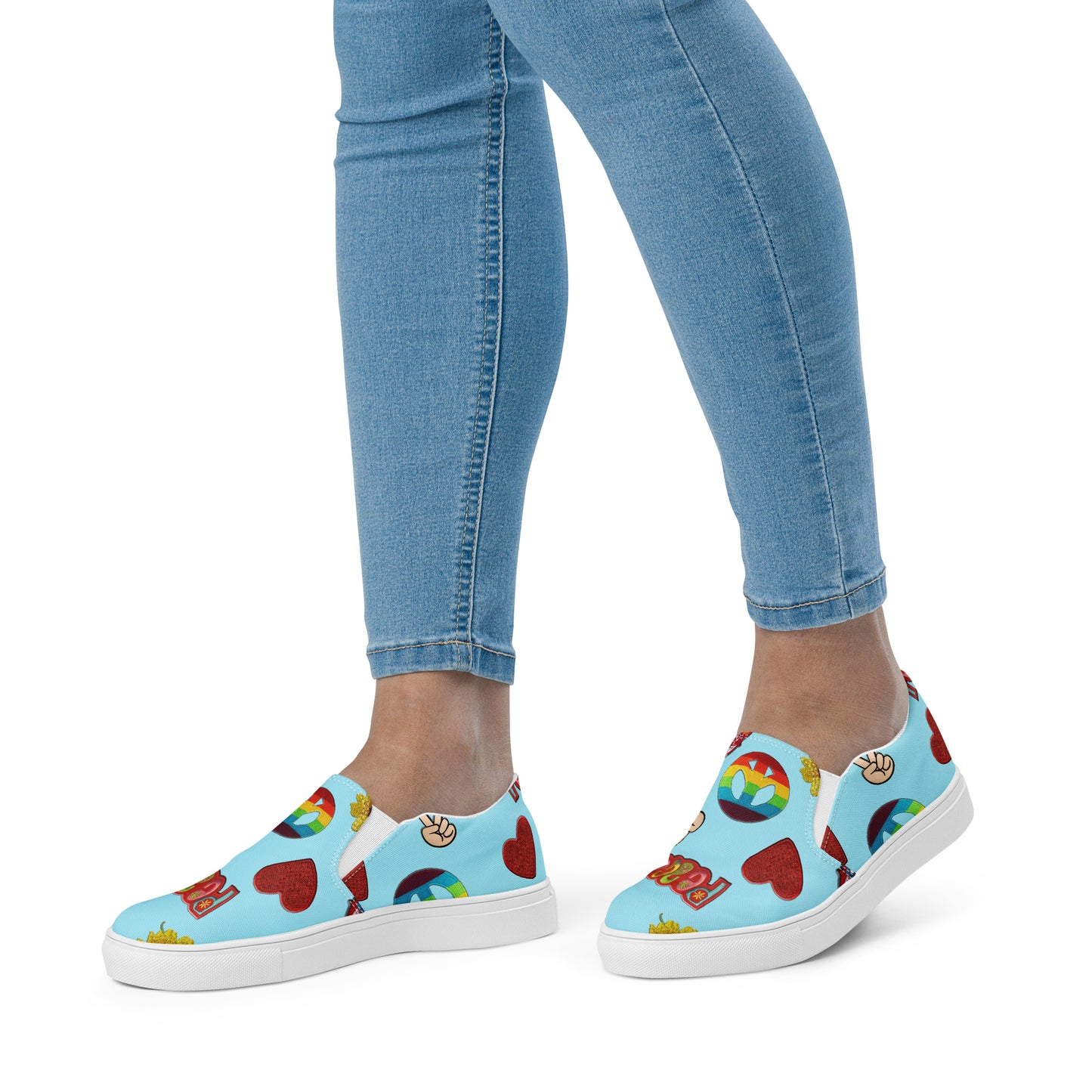 Women’s Embroidered Hippie Print Patches Slip On Canvas Sneakers