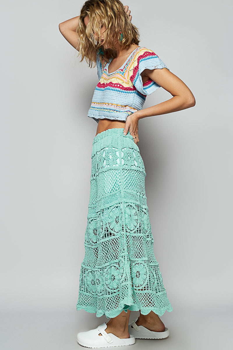 POL Crochet Tiered Midi Skirt