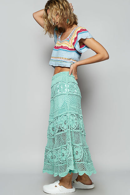 POL Crochet Tiered Midi Skirt