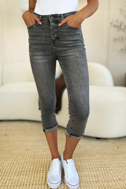 Judy Blue Button Fly High Waist Cuffed Capris #78110