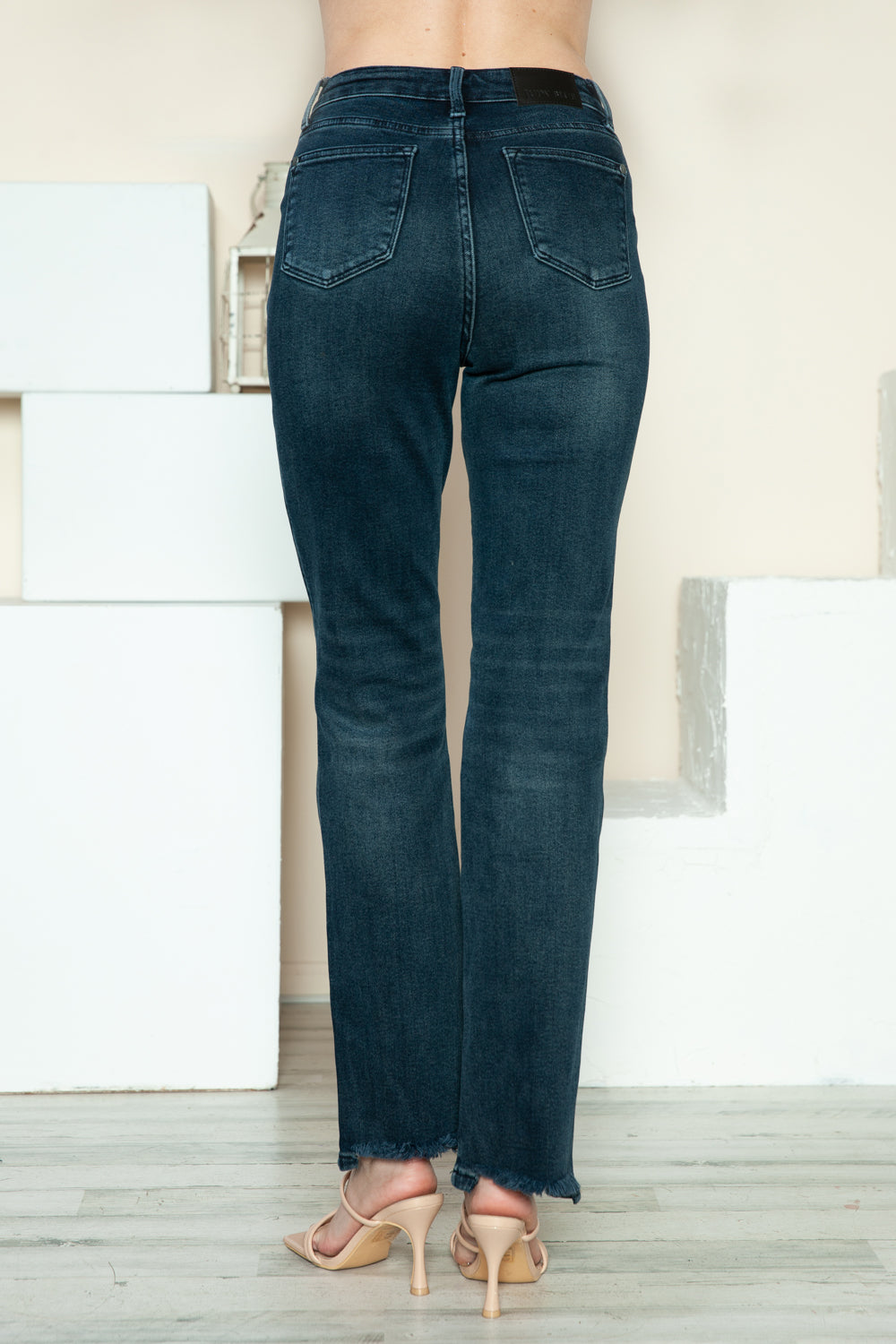 Judy Blue High Waist Button Fly Destroy Hem Straight Leg Jeans #88912