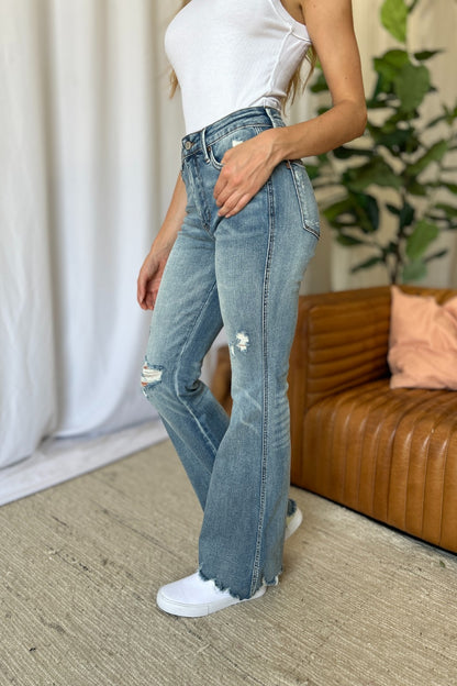 Judy Blue Mid Rise Tummy Control Distressed Flare Leg Jeans #88594