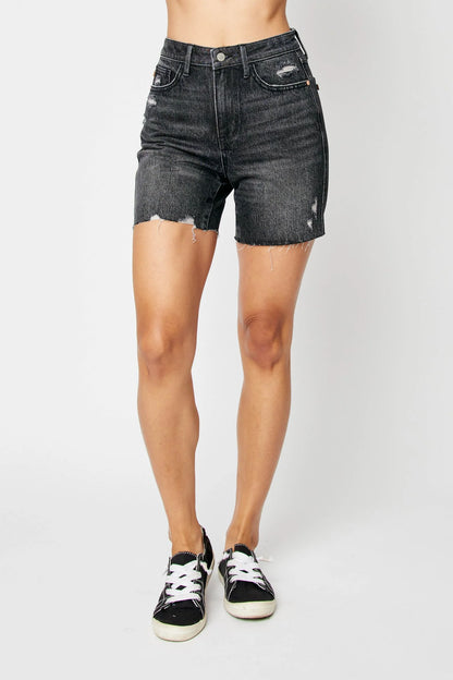 Judy Blue High Waist Rigid Magic Destroy Raw Hem Denim Shorts #150252
