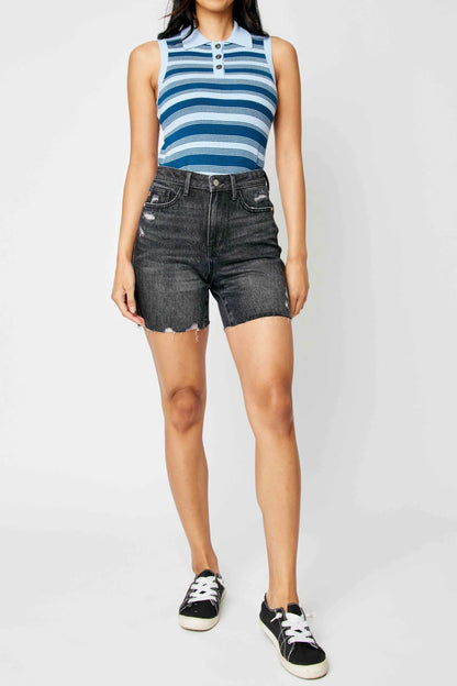 Judy Blue High Waist Rigid Magic Destroy Raw Hem Denim Shorts #150252