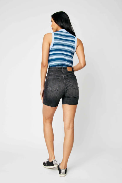 Judy Blue High Waist Rigid Magic Destroy Raw Hem Denim Shorts #150252