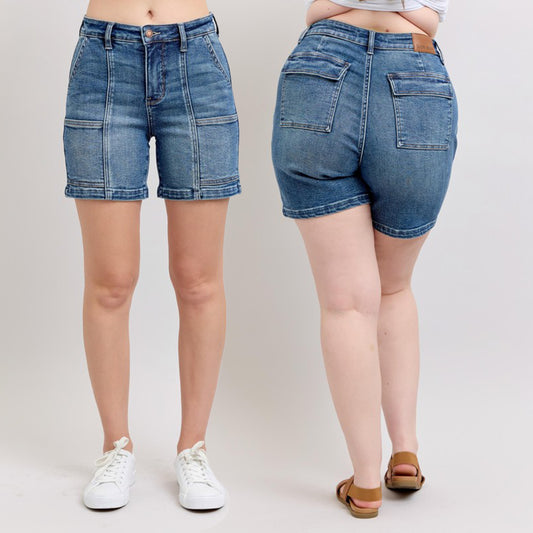 Judy Blue High Waist Utility Mid Length Denim Shorts #150316
