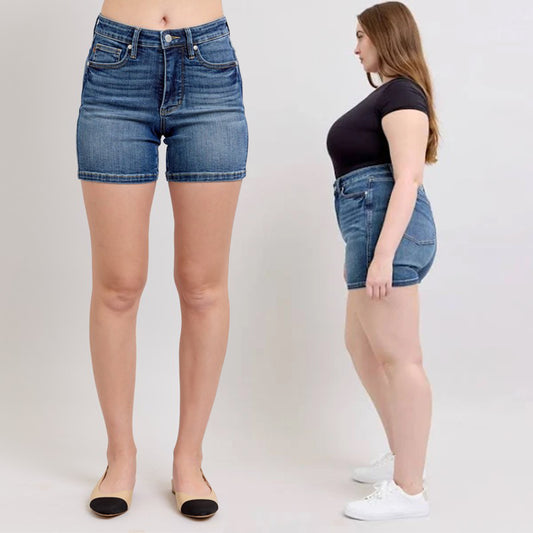 Judy Blue Mid Rise Tummy Control Mid Length Denim Shorts #150334