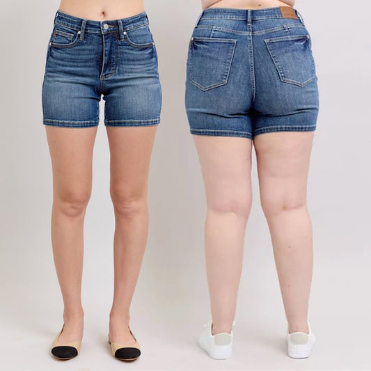 Judy Blue Mid Rise Tummy Control Mid Length Denim Shorts #150334