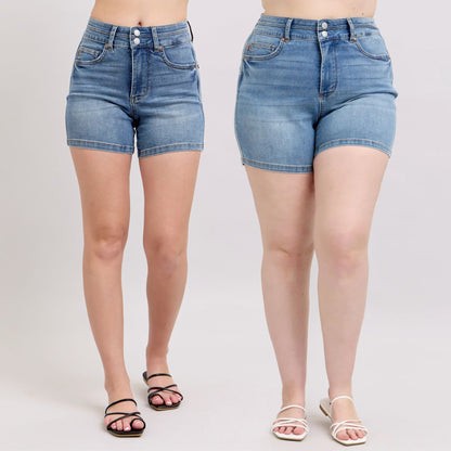 Judy Blue HW Tummy Control Cool Denim Double Waistband Shorts #150337