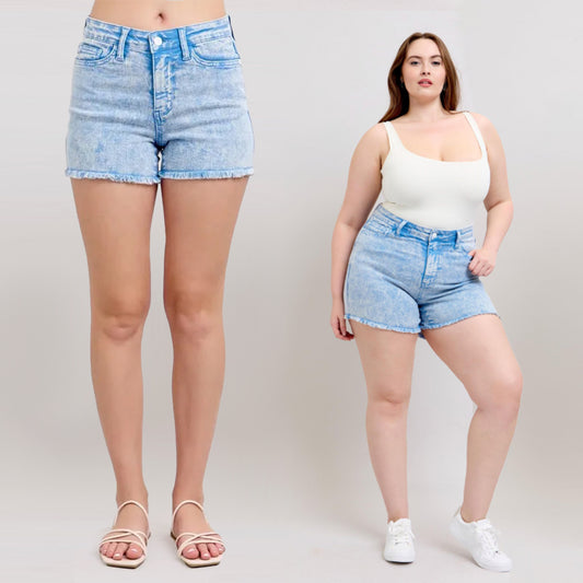 Judy Blue Mid Rise Garment Dyed Denim Shorts #150348