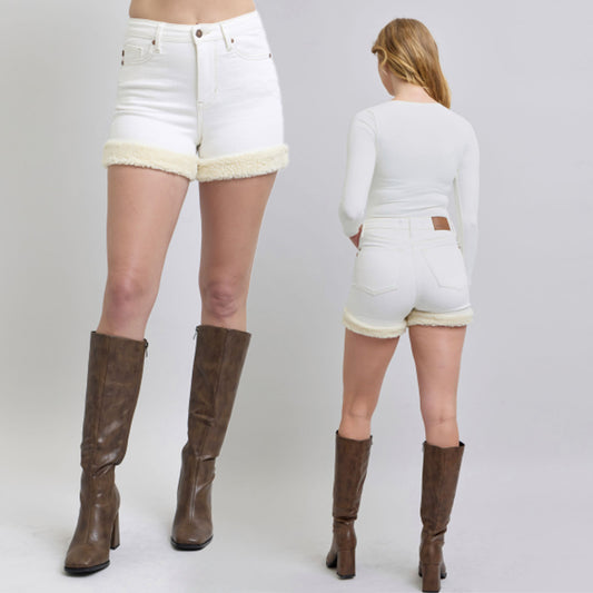 Judy Blue High Waist Shearling Cuff Denim Shorts #150292