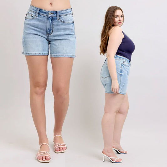 Judy Blue Mid Rise Vintage Wash Dad Shorts #15295
