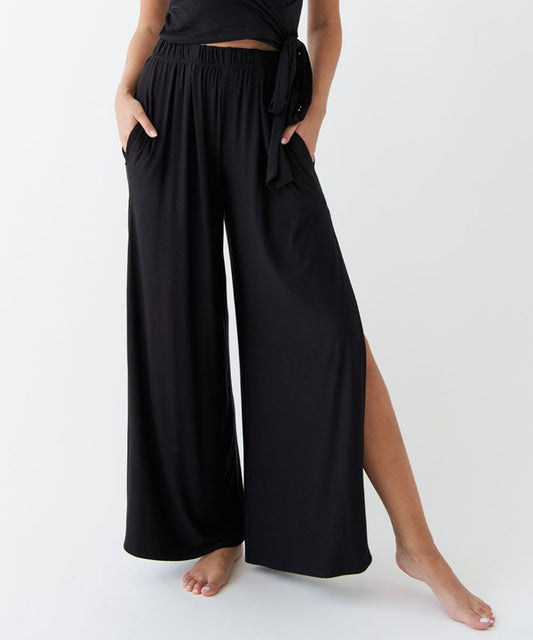 Studio Ko Organic Bamboo Jacky Wide Leg with Slit Ankle Length Pants