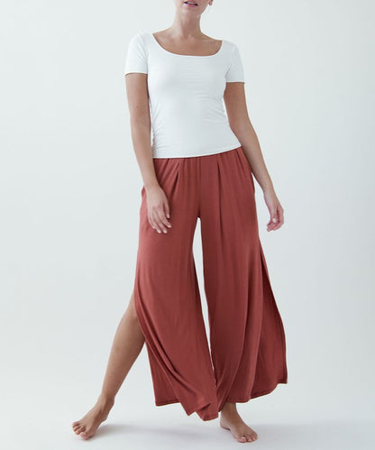 Studio Ko Organic Bamboo Jacky Wide Leg with Slit Ankle Length Pants