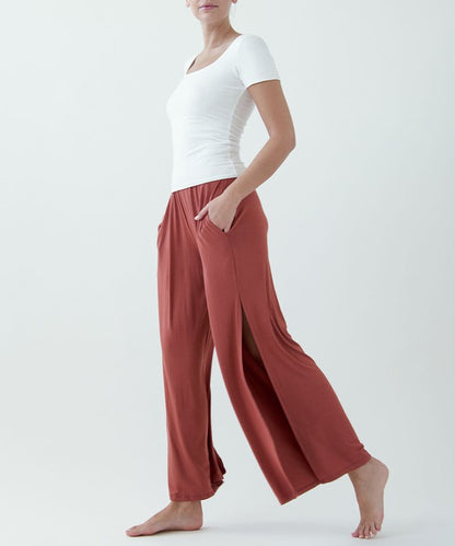 Studio Ko Organic Bamboo Jacky Wide Leg with Slit Ankle Length Pants