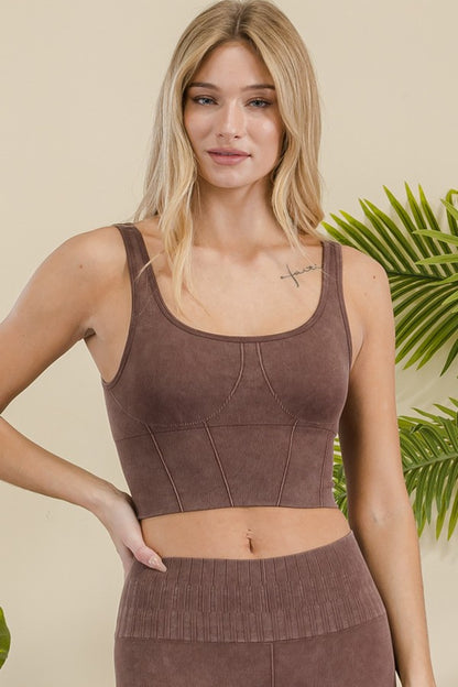 Women's Stone Washed Ribbed Matching Activewear Set