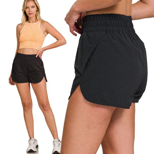 Zenana Windbreaker Smocked Waistband Running Shorts