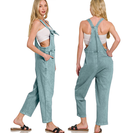 Zenana Washed Relaxed Fit Denim Overalls